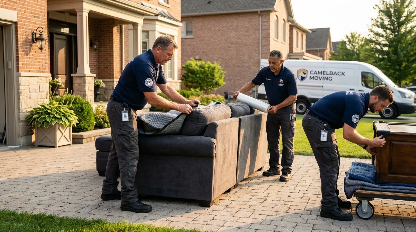 Large estate moving crew wrapping furniture in Combined Locks, WI